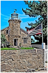 American Flag in Front of Stoington Light - Digital Painting